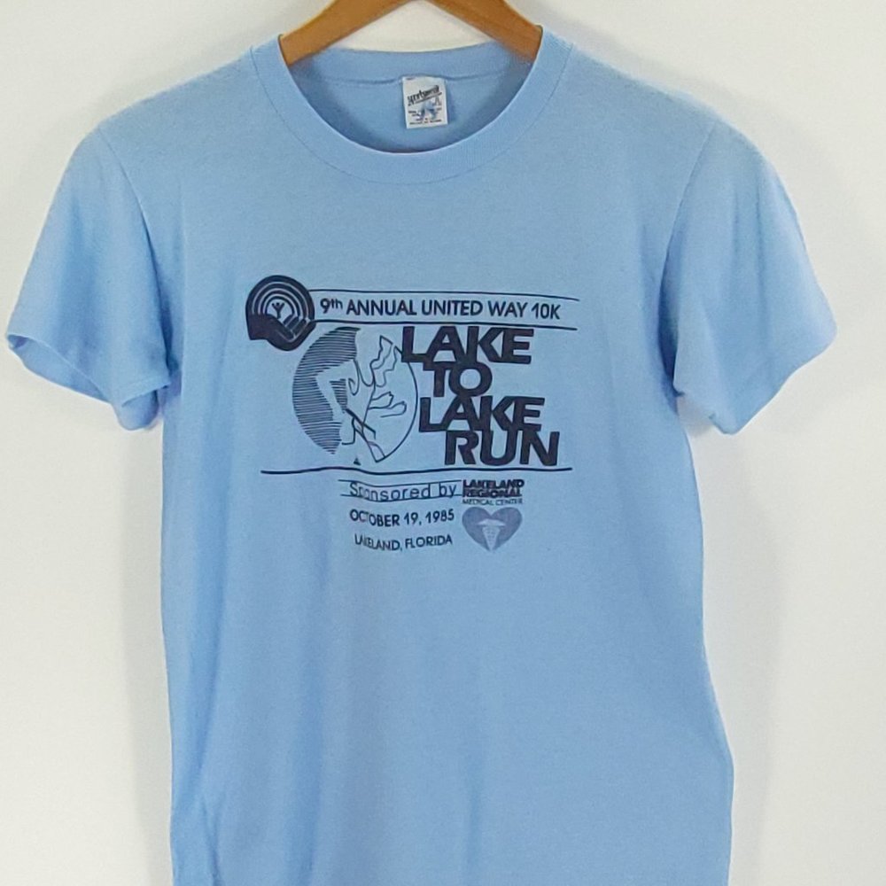 Vtg Lakeland Lake To Lake Run Graphic T-Shirt Men's Small Runner Sportswear 80s